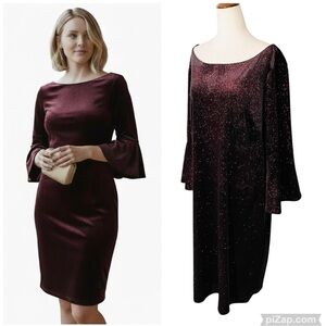 JH EVENINGS Sparkly Velvet Bell Sleeve Shift Dress